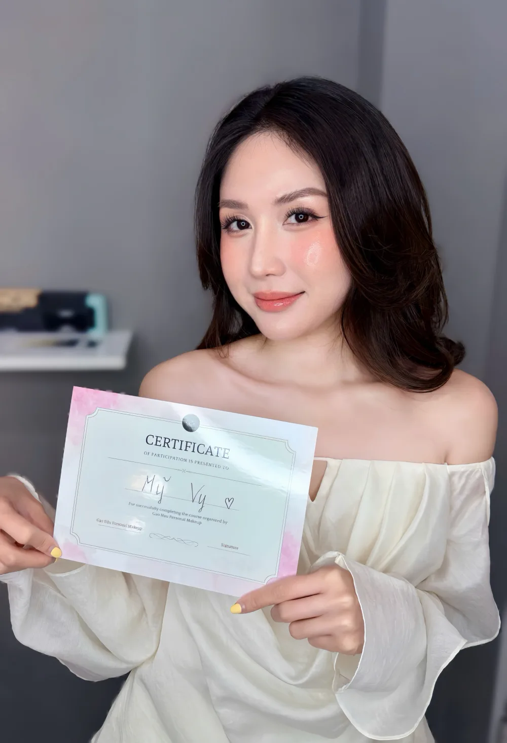 Hồ sơ makeup cho KOL Mỹ Vy trong bộ ảnh kết quả sau buổi học.