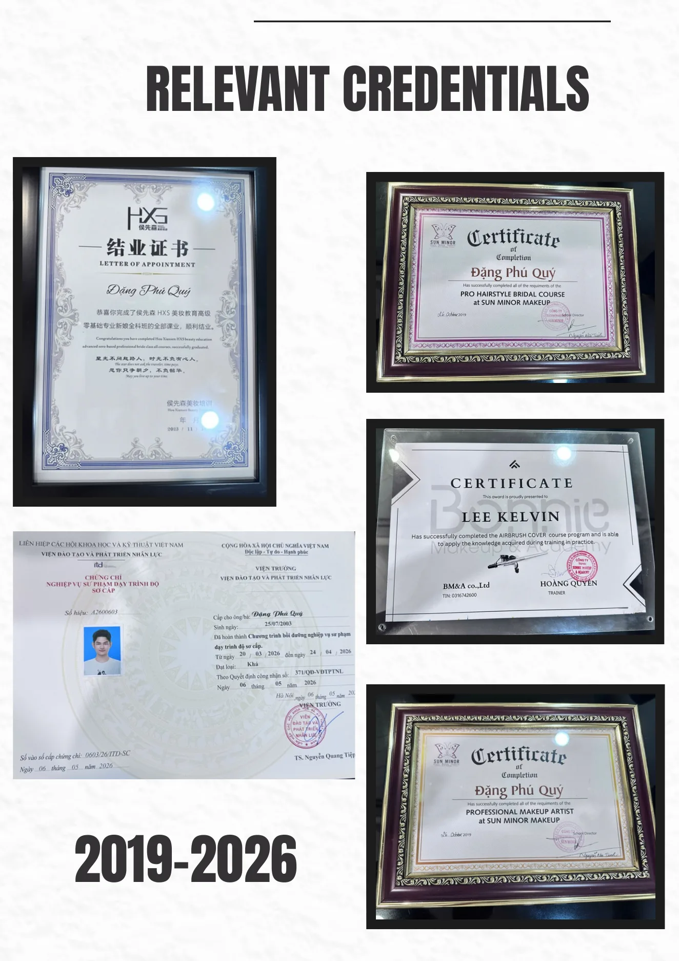 Chứng chỉ 2019-2026 của Kelvin Lee